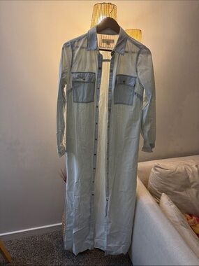 Michael Kors Light Blue Denim Maxi Shirt Dress with Chest Pockets